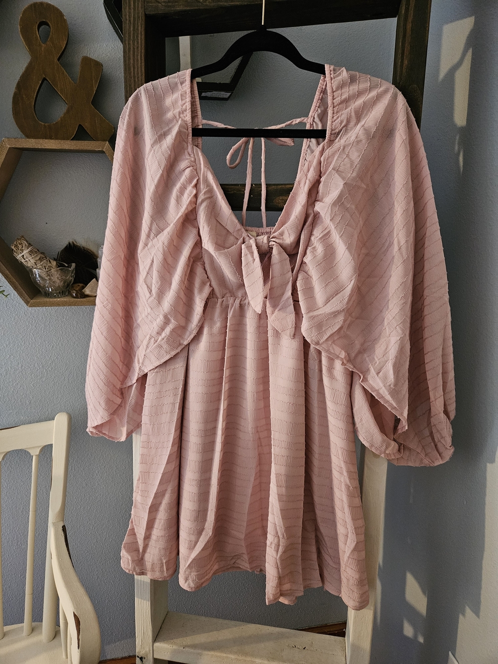 NWOT ILLA ILLA Dusty Pink Midi Dress with Balloon Sleeves Size Large